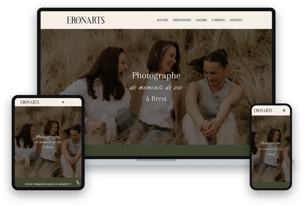 Site internet de Eronarts, photographe à Brest, sur ordinateur, tablette et téléphone